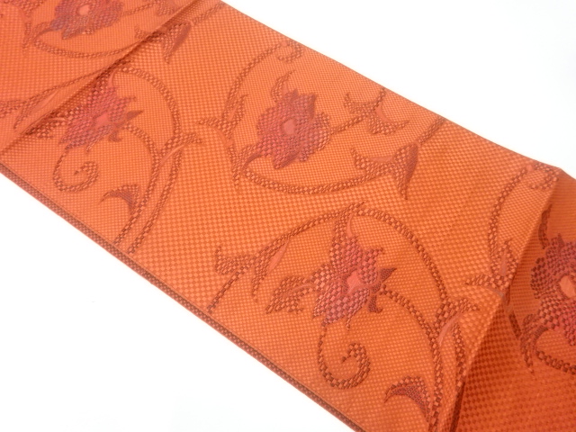 JAPANESE KIMONO / NAGOYA OBI / SILK / WOVEN FLORAL ARABESQUE
